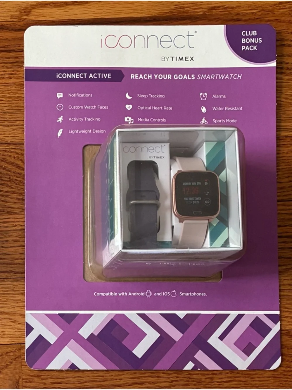 NEW iConnect by Timex Smartwatch - Pink Band w/ Rose Gold Case + Purple Band